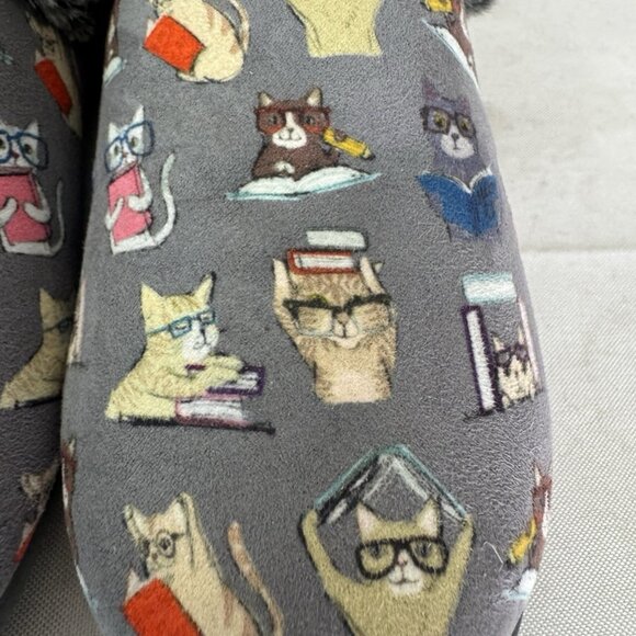 Skechers Bobs Womens 8 Slippers Gray Cozy Cat Nook Bookworm Memory Foam Novelty - Picture 9 of 16